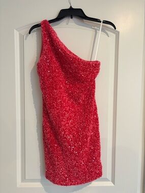 One-Shoulder Pink Sequin Cocktail Dress